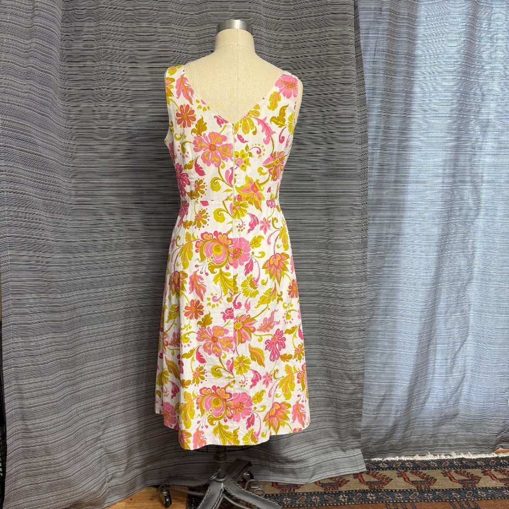 Boden Pink/Cream/Gold Midi Floral Cotton Sleeveless Fitted Dress Size 10 - Picture 2 of 7